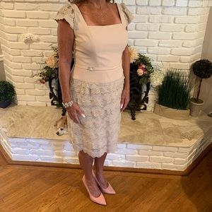 Terri Jon beige ruffle dress